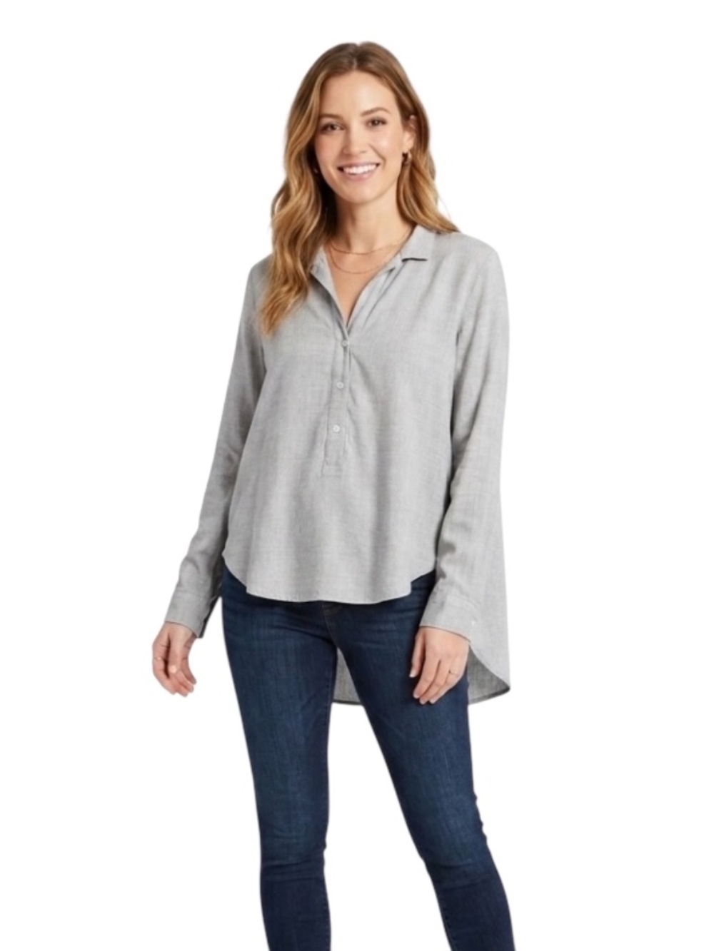Cloth & Stone Lightweight Roll Tab Blouse Sz S Gray Rayon  Neutral Preppy Casual